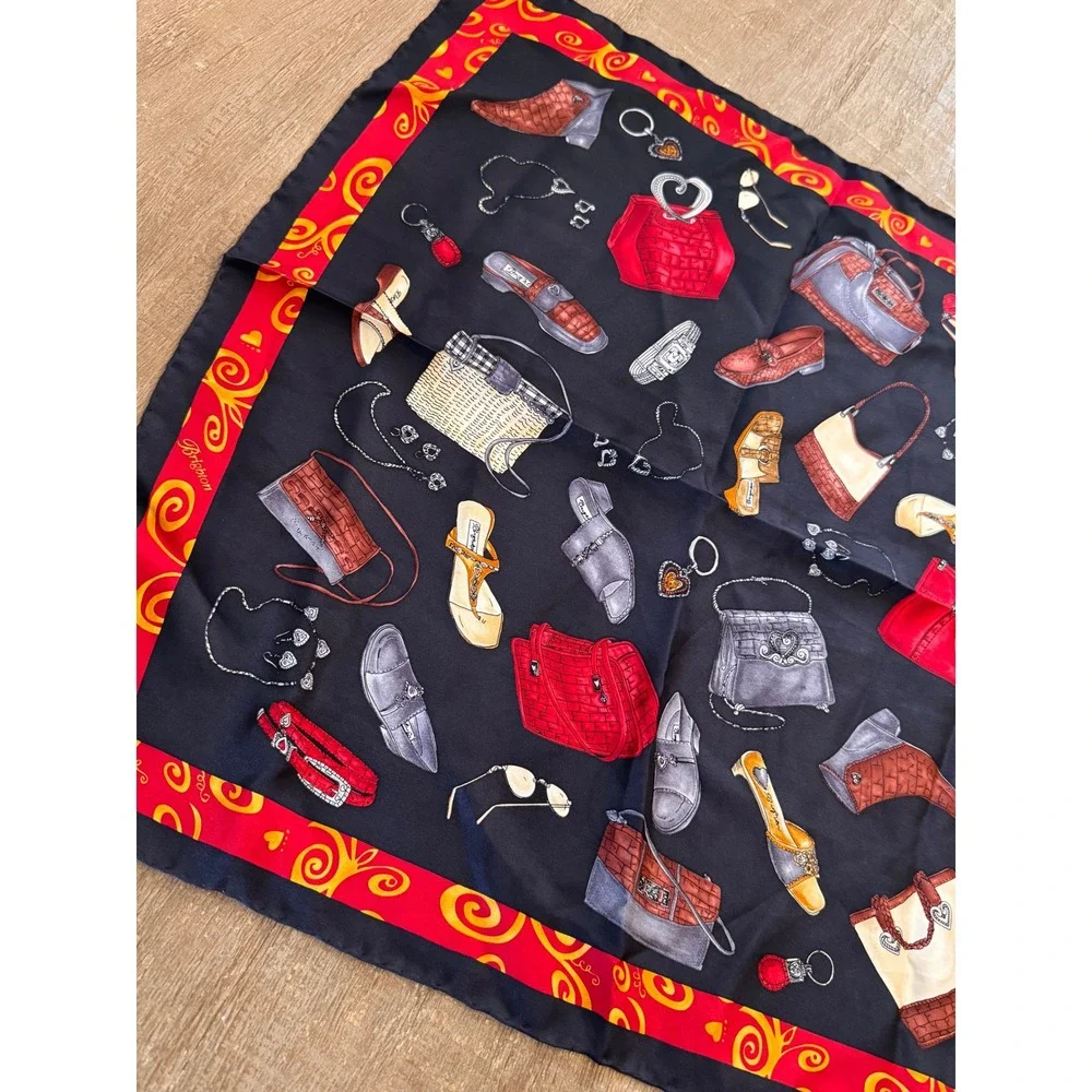 Brighton 100% Silk Square Scarf Black Red Novelty Accessories Print 21 Inch - Picture 2 of 4